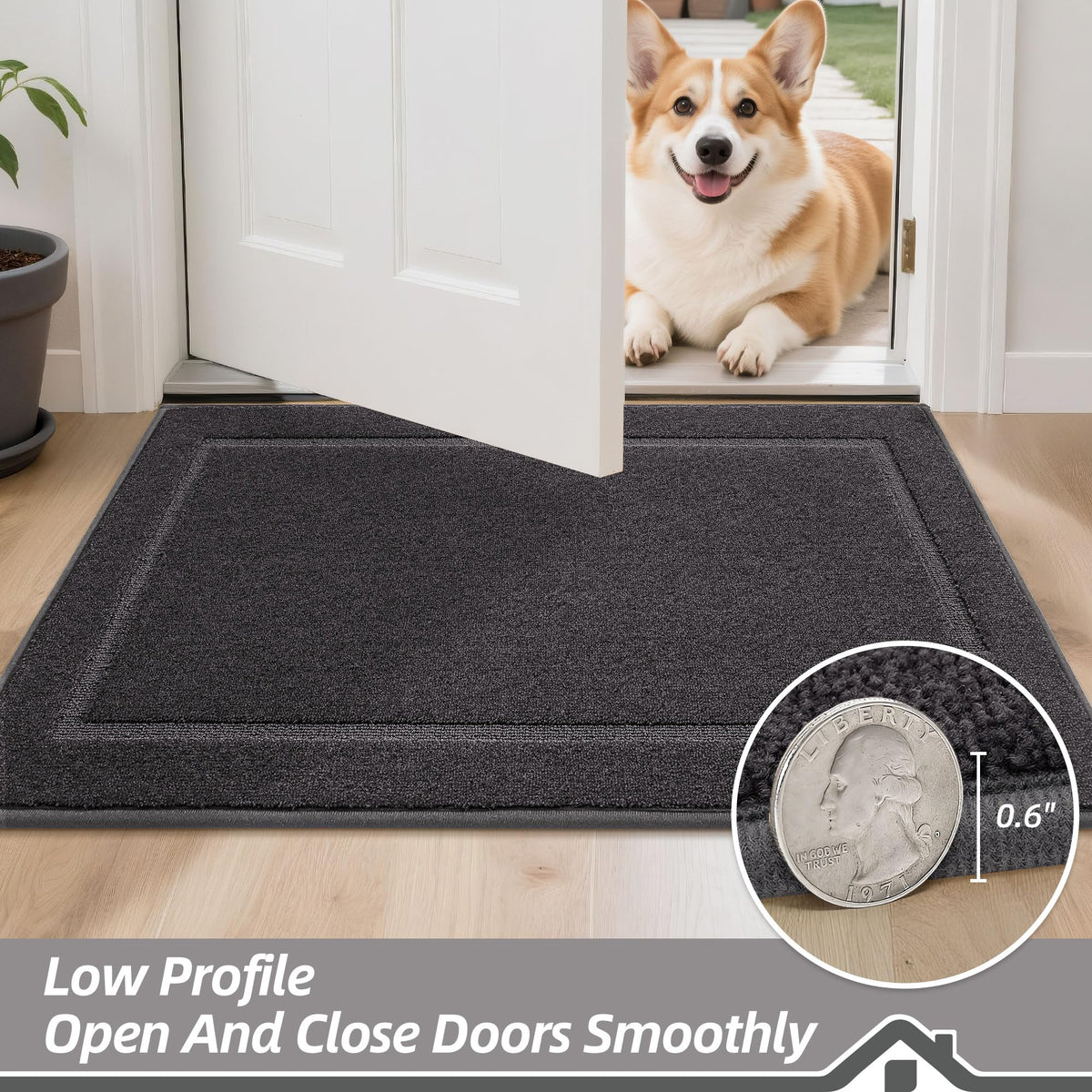BEQHAUSE Dog Door Mat for Dirty Wet Paws 24"x36", Absorbent Dirt Trapper Entryway Rug Non-Slip Washable Welcome Mat Soft Stain Resistant for Dogs Entry Indoor Door Mat, Dark Grey Dark Grey