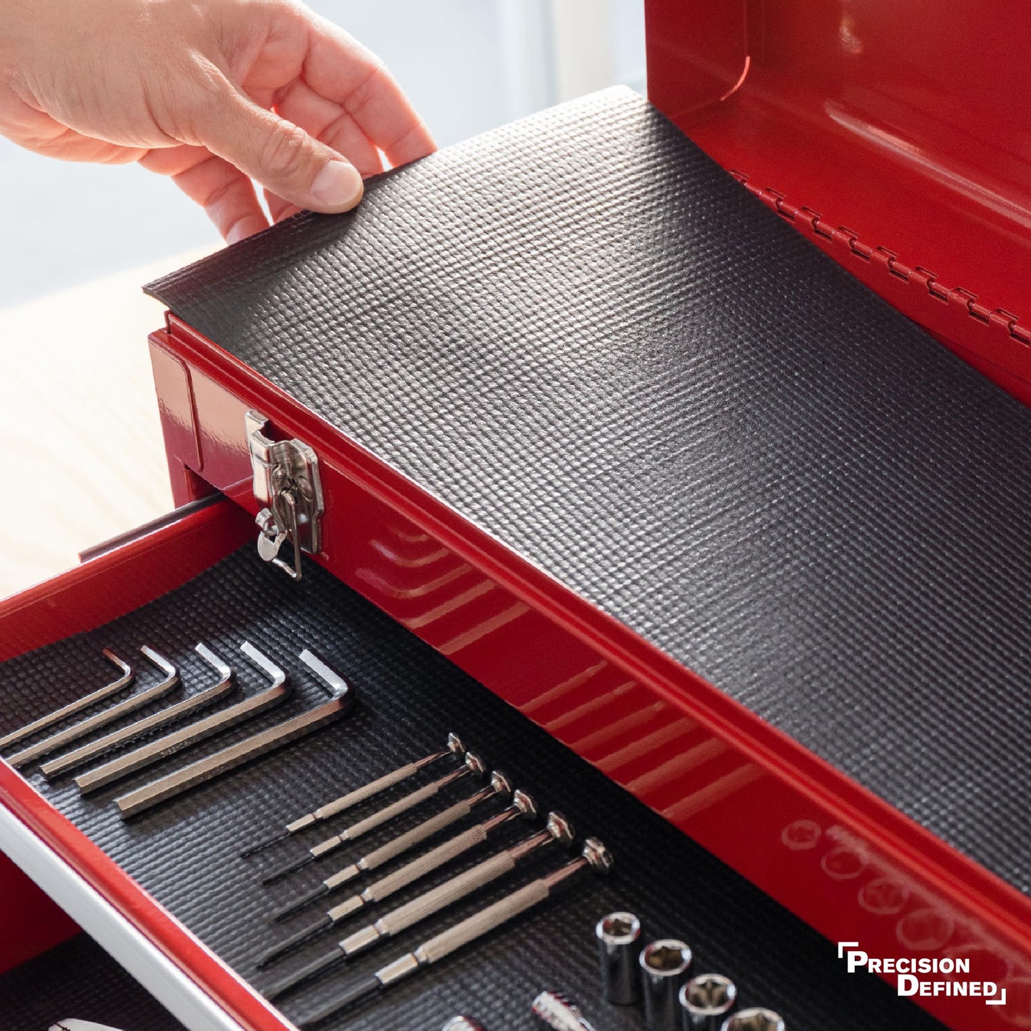 Precision Defined Professional Grade Tool Box Liner, 24" x 10 ft, Black | Tool Box Drawer Liner, Shelf Liner Non Slip Mat, Thick Cabinet Shelf Liner, Toolbox Drawer Liner
