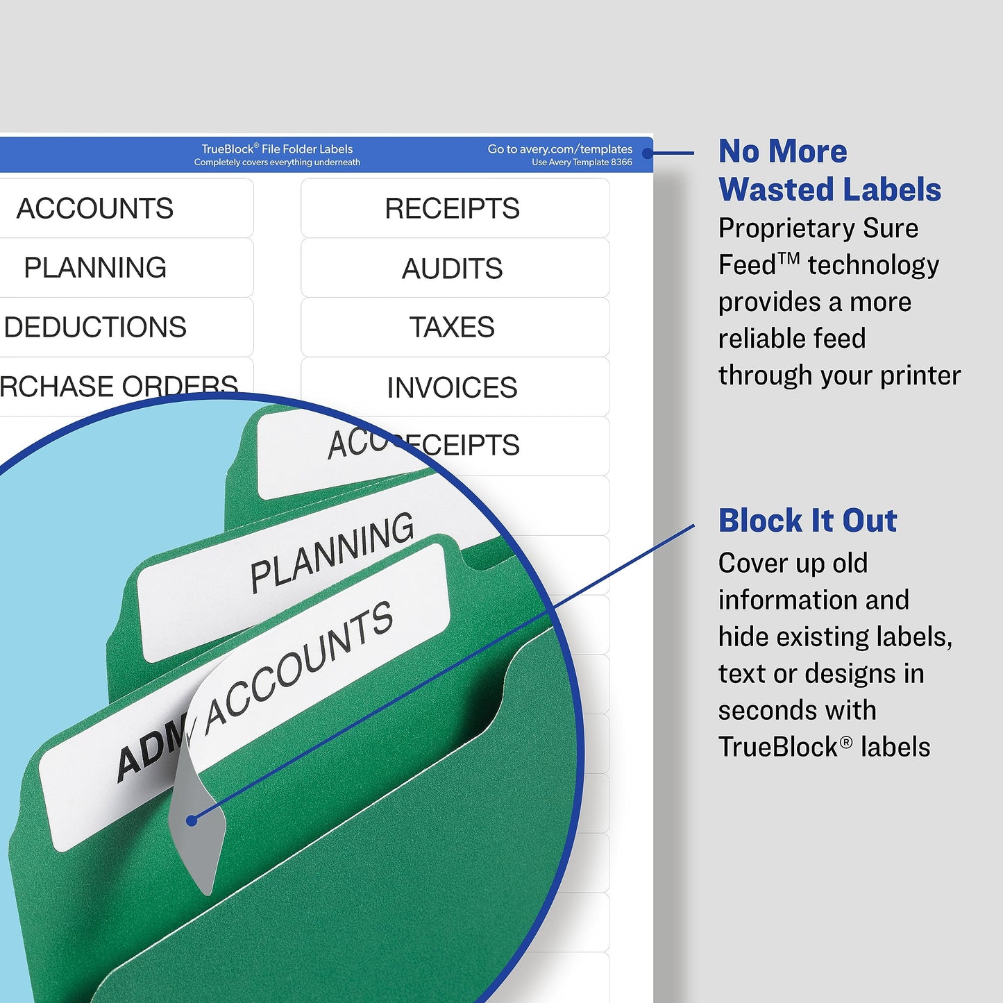 Permanent TrueBlock File Folder Labels with Sure Feed