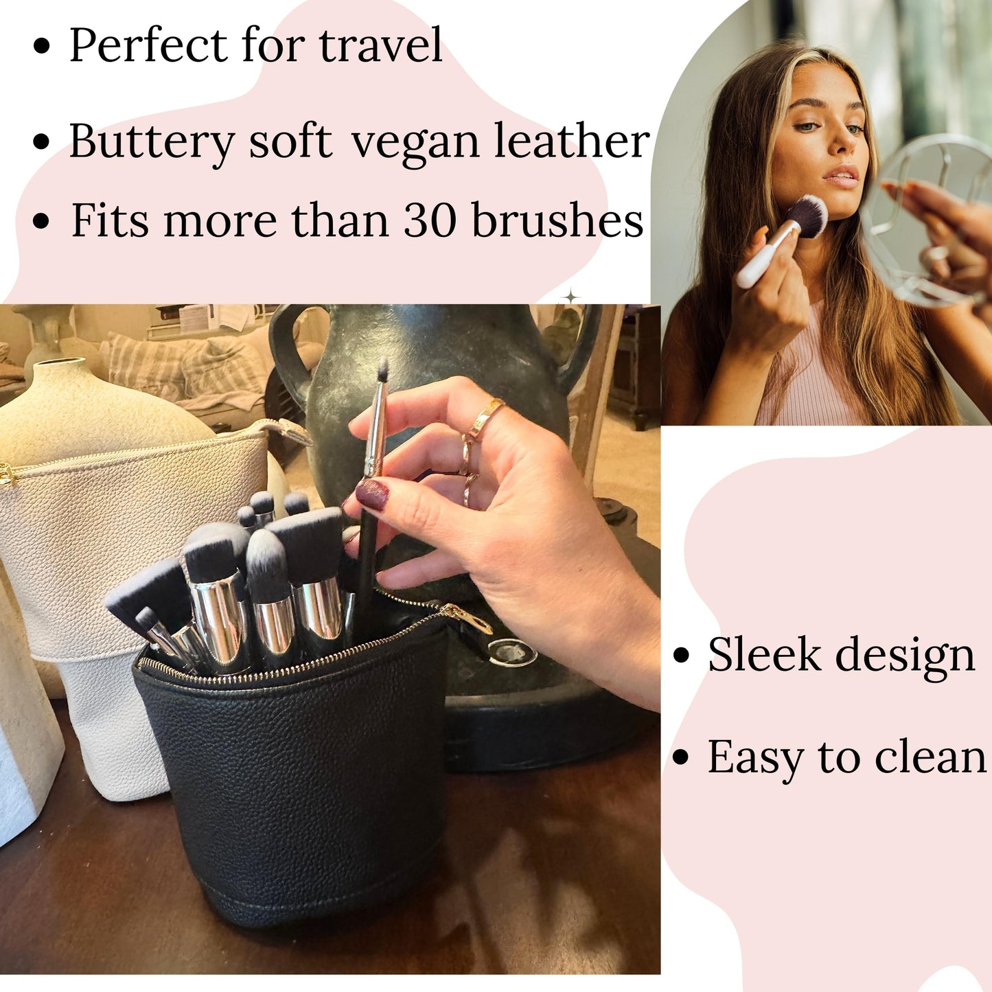 JAZD Travel Makeup Brush Bag Standup Brush Holder Portable Convertible Make up Brush Pouch Cosmetic Case, BLACK, Minimalist Multipurpose