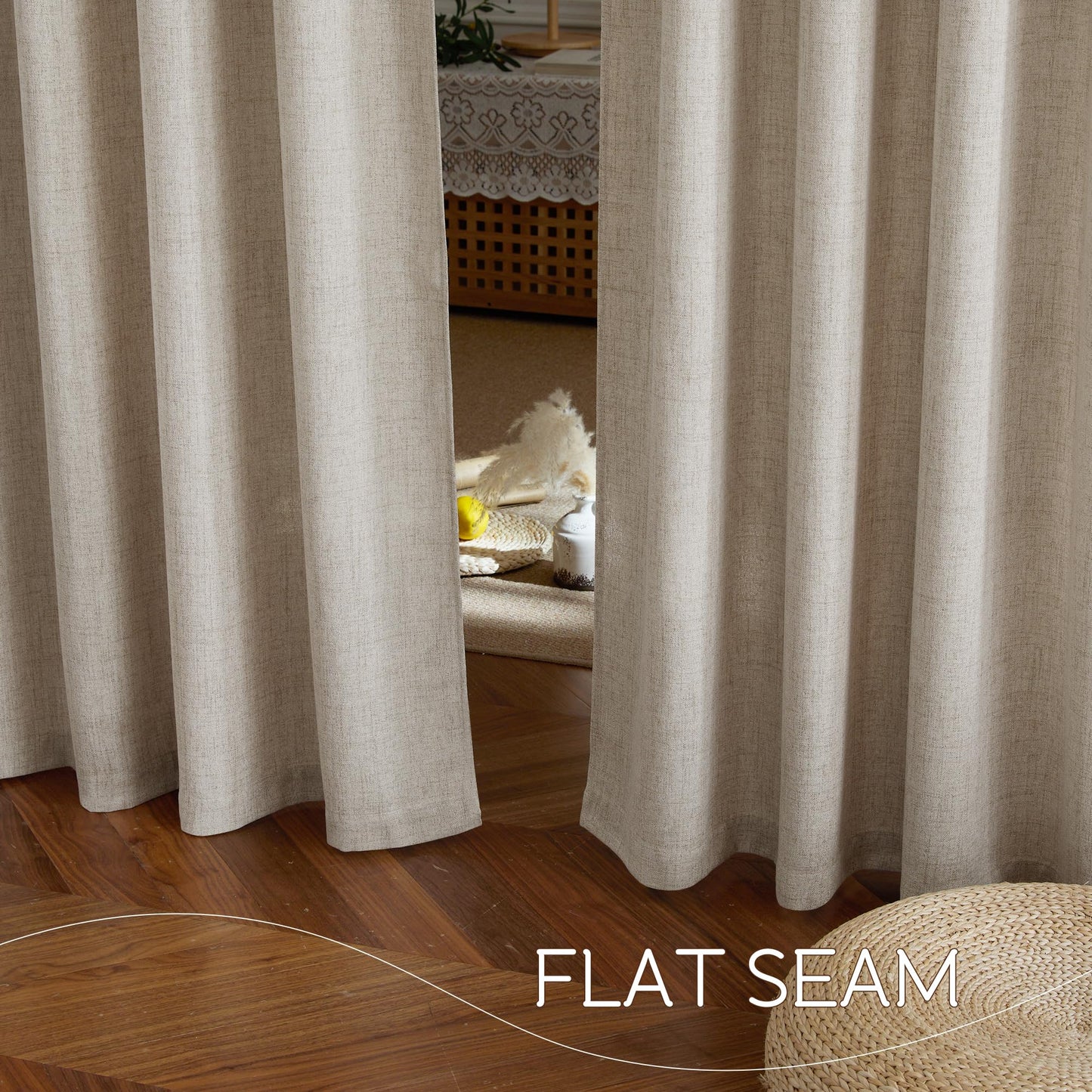 NICETOWN Linen Curtains 84 inches Long Light Filtering for Living Room, Rod Pocket & Back Tab Washable Window Treatments Faux Semi Sheer Privacy with for Farmhouse, W52 x L84, 2 Panels, Oatmeal