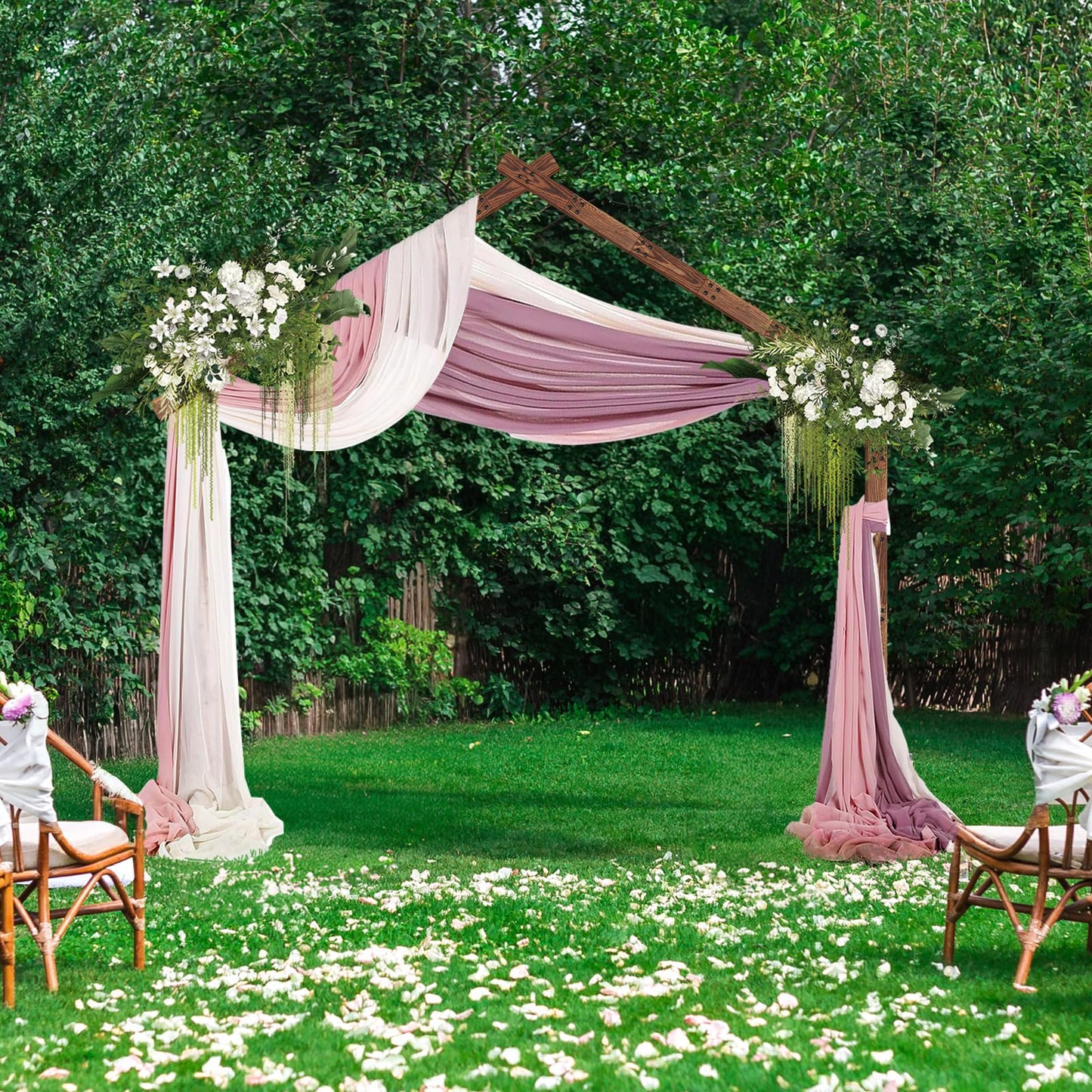 9FT Roof Arch Backdrop Stand, Roof Style Wooden Wedding Arch for Ceremony Party Anniversary Celebration Birthday, Natural Wood Rustic Arbor for Outdoor Garden Decoration