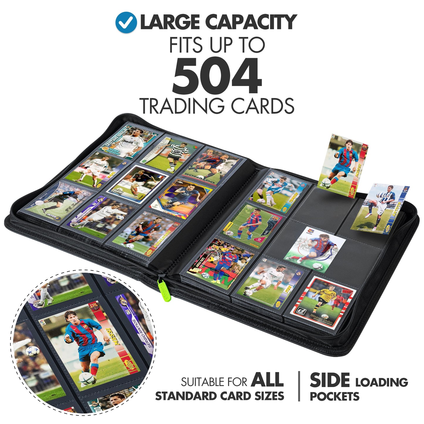 FunGuys Trading Card Binder, 9 Pocket, 504 Side Loading Sports Card Binder, Card Collection for Yugioh Card, MTG, TCG Book Holder