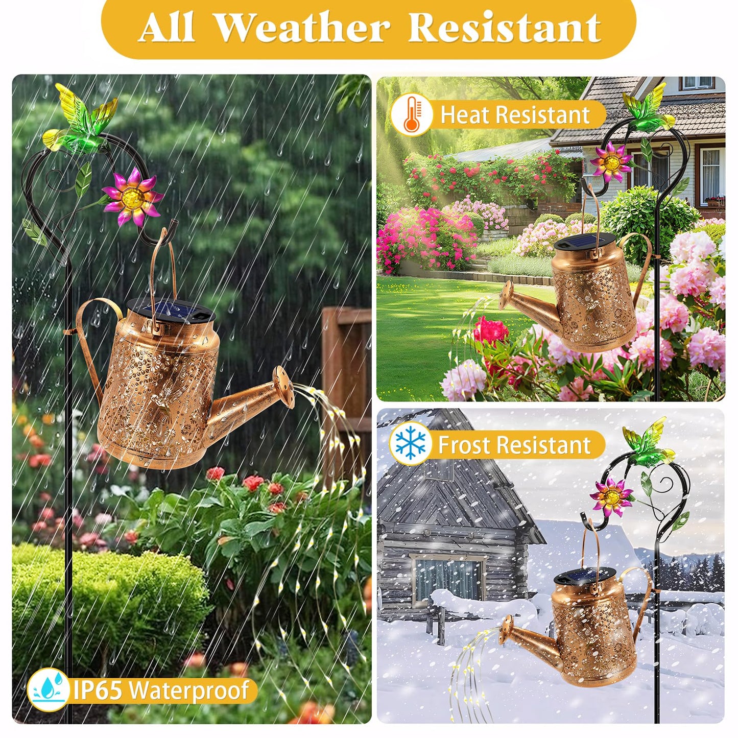 Solar Watering Can Lights, Hummingbird Hanging Lanterns Outdoor, Gardening Gifts for Mom Women Grandma Birthday, Waterproof Solar Lights Garden Decor for Outside Yard Art Patio Porch Lawn Backyard