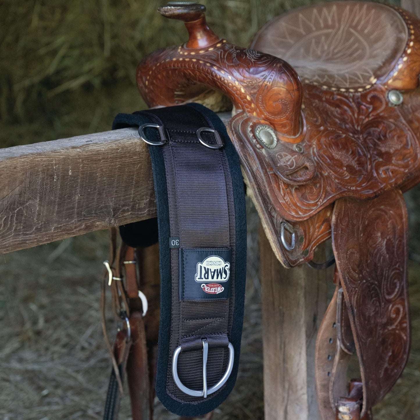 Weaver Leather Felt Lined Straight Smart Cinch with New and Improved Roll Snug Cinch Buckle, Brown, 32-Inch