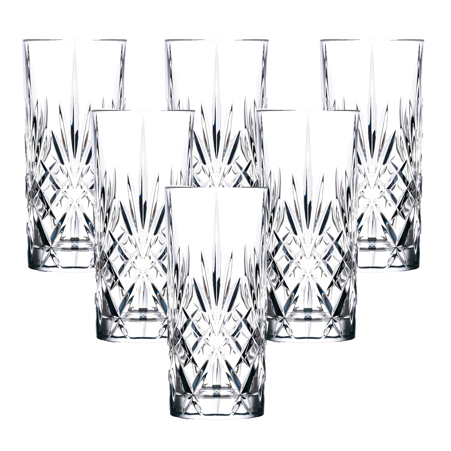 Lorren Home Trends Crystal Melodia Collection High Ball Glass Set 6 Count (Pack of 1)