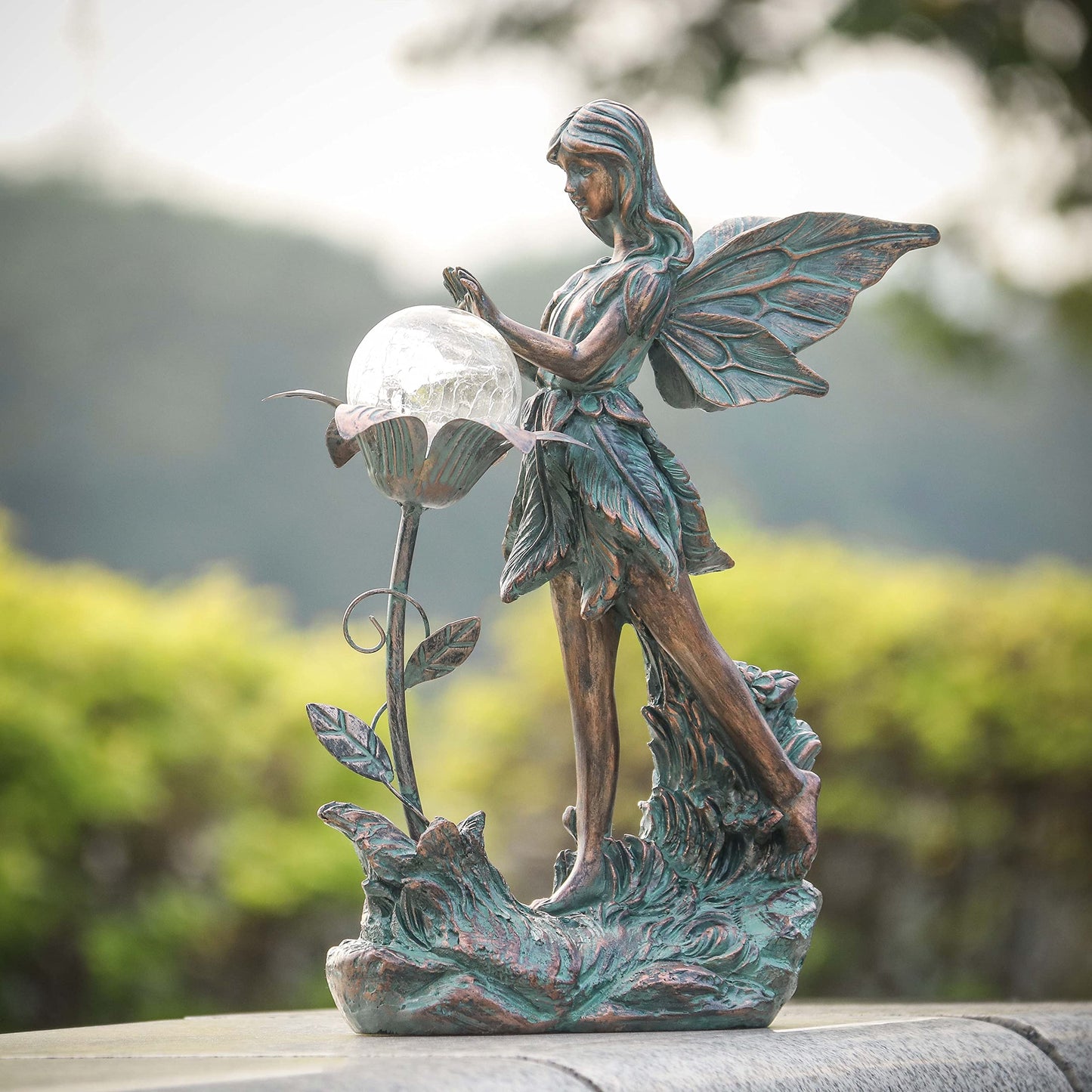 TERESA'S COLLECTIONS Garden Fairy, Large Bronze Garden Sculptures & Statues with Solar Outdoor Light, Yard Art Lawn Ornaments for Outdoor Decor, Ideal Housewarming Gifts for Mom Mother Day 10.6"