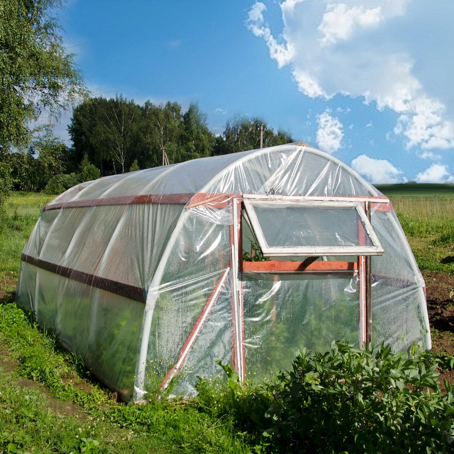 8x25ft Greenhouse Film Sheeting - Thickened Greenhouse Plastic Transparent Film - Clear Polyethylene Garden Film Cover for Farm Garden Vegetables Plants Flower