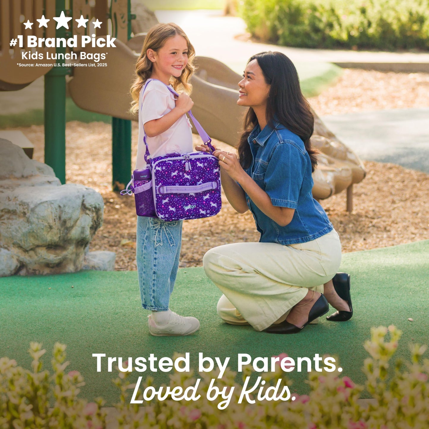 Bentgo Kids Lunch Bag - Durable, Double-Insulated Lunch Bag for Kids 3+; Holds Lunch Box, Water Bottle, & Snacks; Easy-Clean Water-Resistant Fabric & Multiple Zippered Pockets (Unicorn)