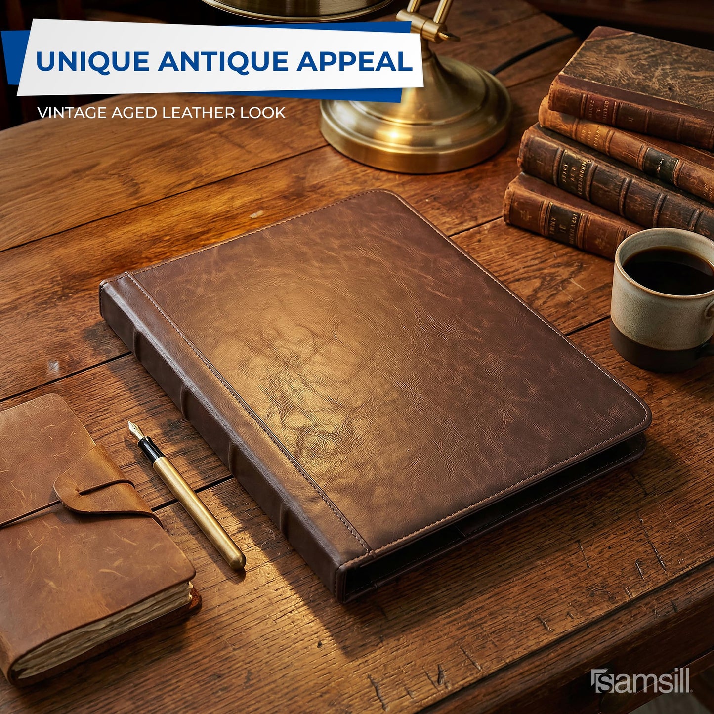 Samsill 70836 Vintage Hardback Portfolio with Zippered Closure, 8.5 inch x 11 inch Writing Pad, Dark Brown