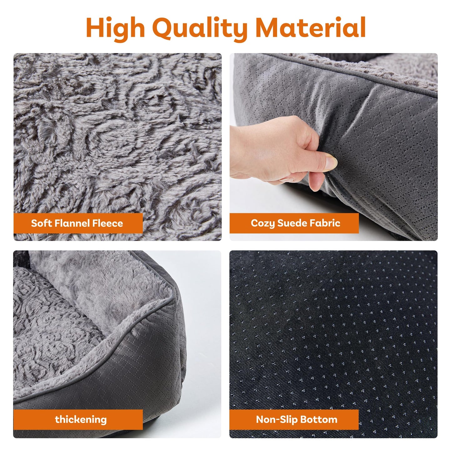 Dog Bed Medium, Super Soft Rectangle Dog Beds, Washable Warming Pet Bed with Anti-Slip Bottom, Anti-Anxiety, Grey, 25 x 21 x 8inch