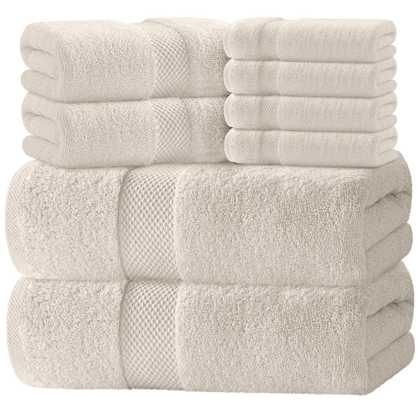 White Classic Luxury Ivory Bath Towel Set - Combed Cotton Hotel Quality Absorbent 8 Piece Towels | 2 Bath Towels | 2 Hand Towels | 4 Washcloths [Worth $72.95] 8 Pack | Ivory