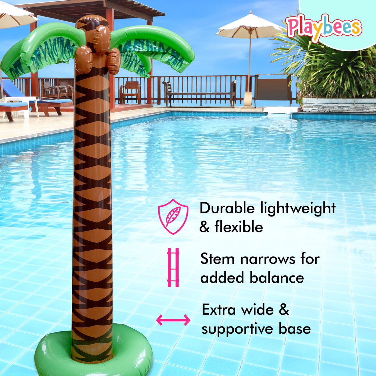 Playbees Giant Inflatable Palm Trees - 4 Pack - 6 Foot Super Sturdy Artificial Trees for Luau Parties, Beach Decor, Poolside Ambiance, Tropical Theme Decor & Outdoor Fun, Easy Inflation