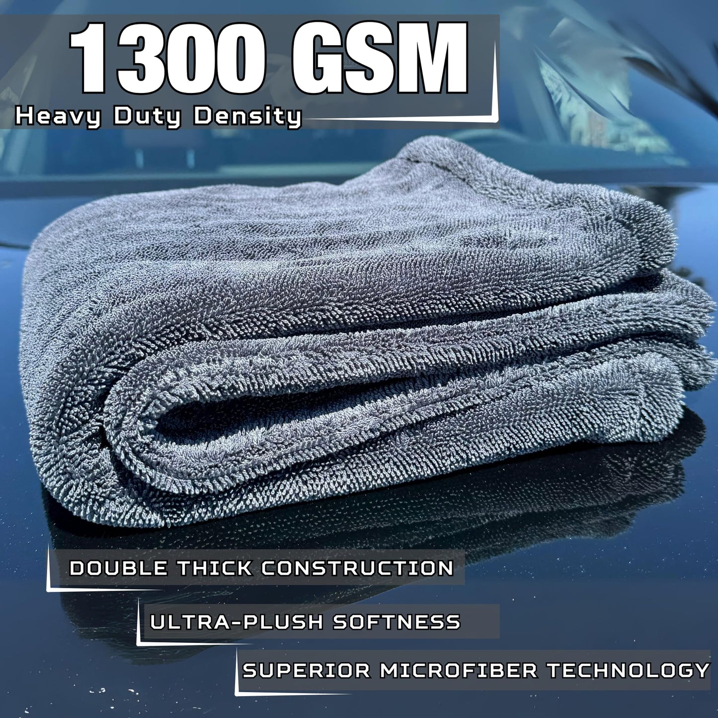 WEST BROS Microfiber Car Drying Towel 1300 GSM Double Twist Pile – Premium Extra Large Auto Wash Towel for Cars Trucks SUV - Super Absorbent Detailing Cleaning Cloth XL 40x24 1-Pack