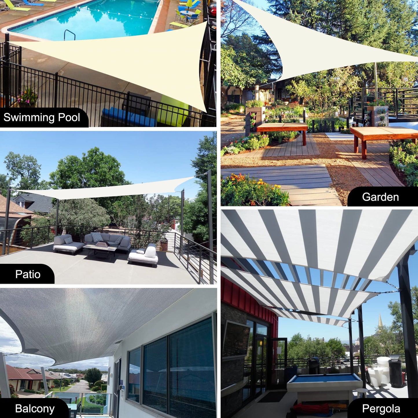 Yardmaker 16'x16'x23' Sun Shade Sail Right Triangle Canopy Shade Cover for Patio Garden Outdoor Backyard, Cream