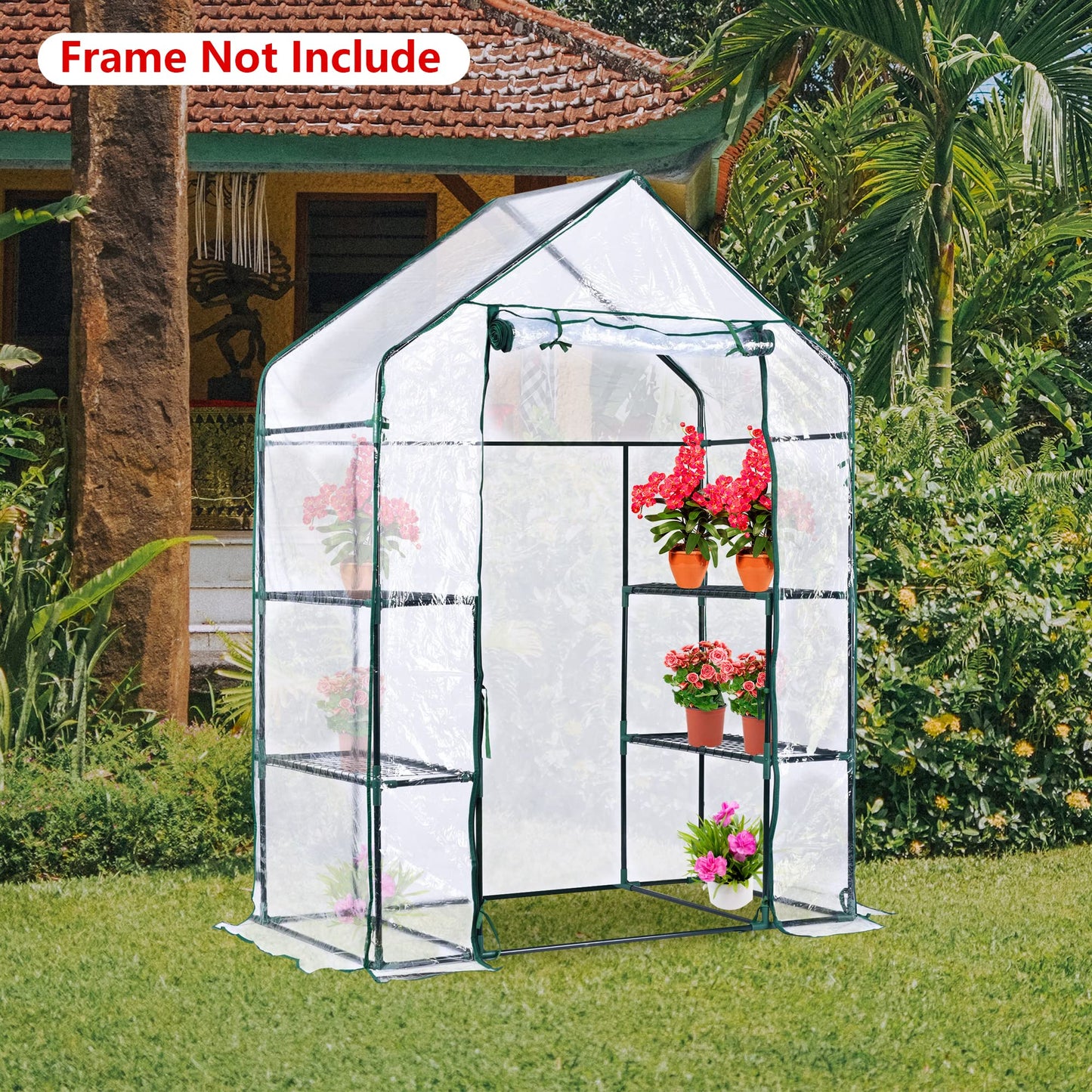 SHANGXING Walk in Greenhouse Replacement Cover with Roll-Up Zipper Door- 28"x56"x76" PVC Plant Gardening Greenhouse Cover for Gardening Plants Cold Frost Protection Wind Rain Proof (No Frames Include)