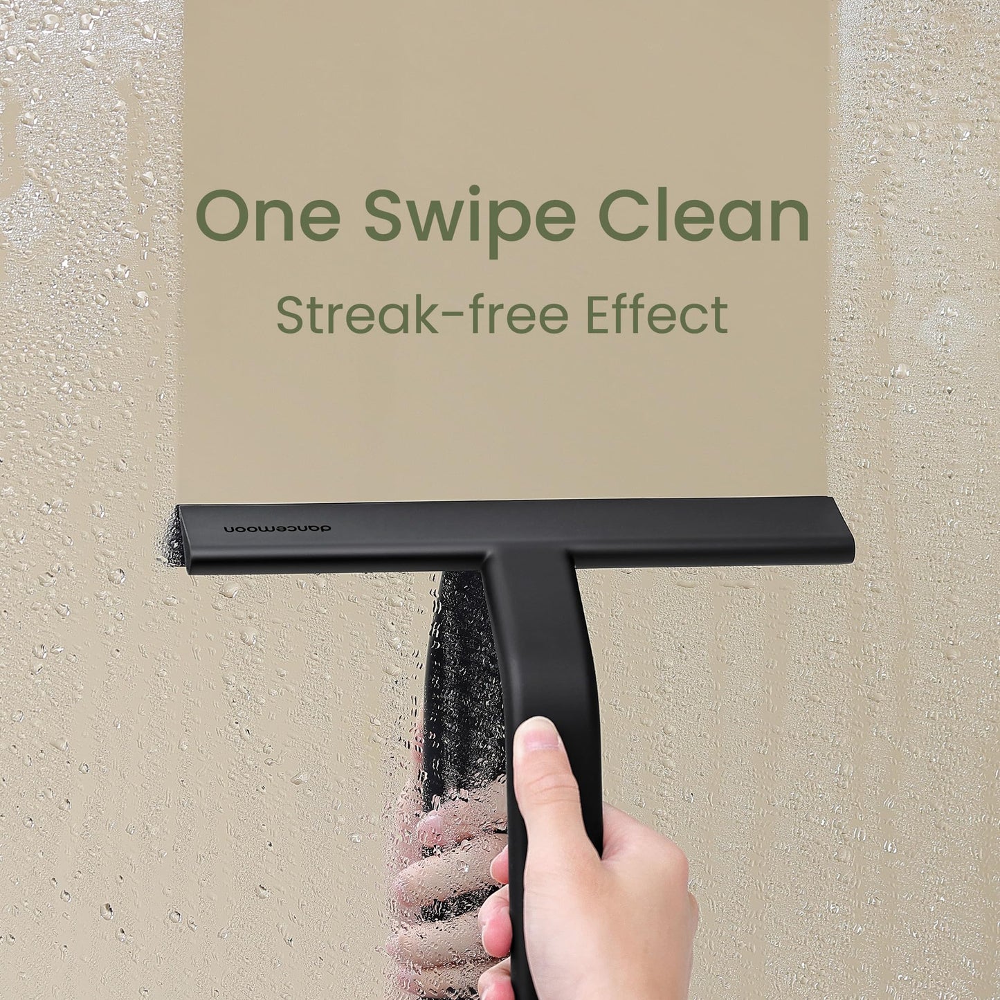dancemoon JustHang Shower Squeegee for Glass Doors, All-One-Piece Silicone with Built-in Hook Design for Easy Hanging, Household Window Mirror Squeegee for Bathroom, Glass, Tile Wall,Car 10-Inch Black