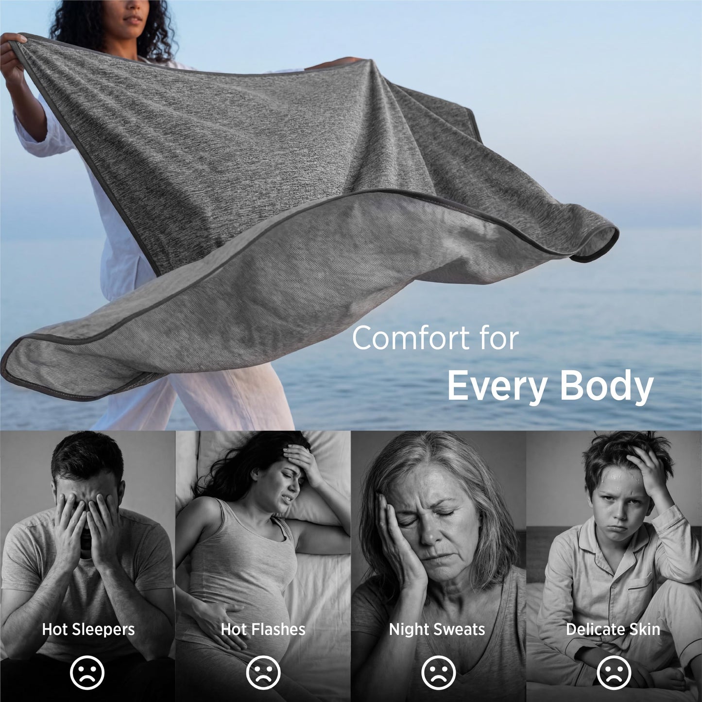 Bedsure Cooling Blanket Throw XL- Summer Blankets for Bed, Breathable, Lightweight, Birthday Gifts for Men, Crafted with Rayon Made from Bamboo, Dark Grey, Throw XL (50" x 70")