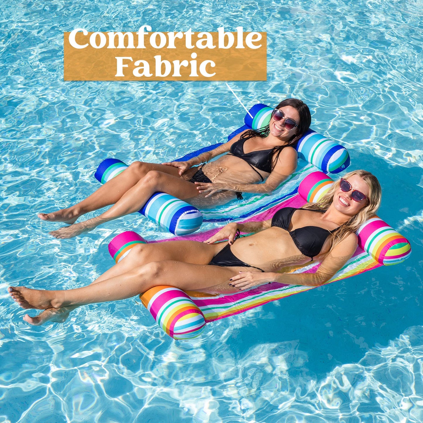 2 Pack Inflatable Pool Float Hammock, Multi Purpose Swimming Raft, Water Lounges, Pool Accessories (Saddle, Lounge Chair, Hammock, Drifter), Beach, Outdoor