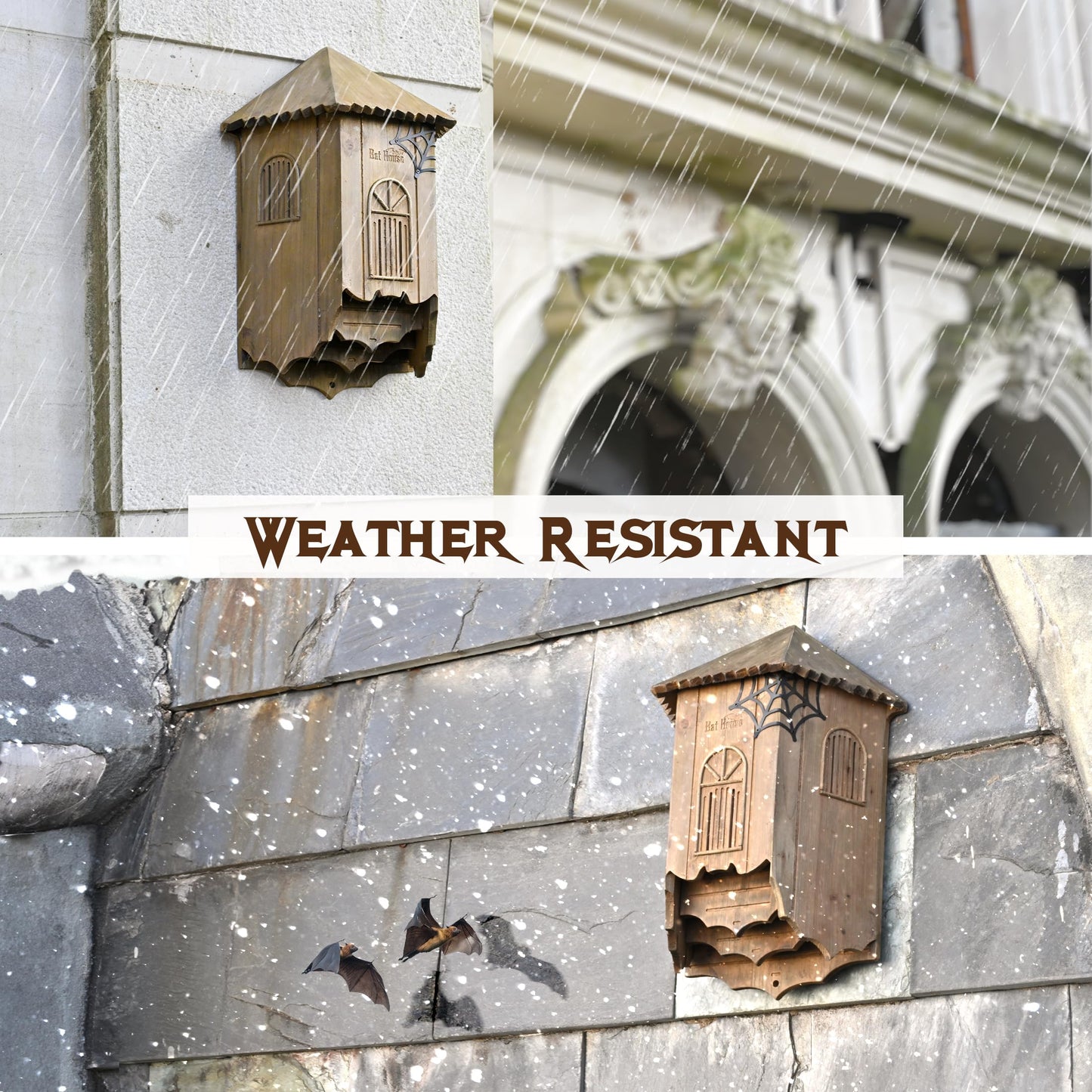 Wooden Castle Bat House with Gatehouse/Tower/Curtain Wall Design, Large Ventilated 2/3 Chamber Bat Box, Ideal for Outdoor Bat Attraction, Easy to Hang