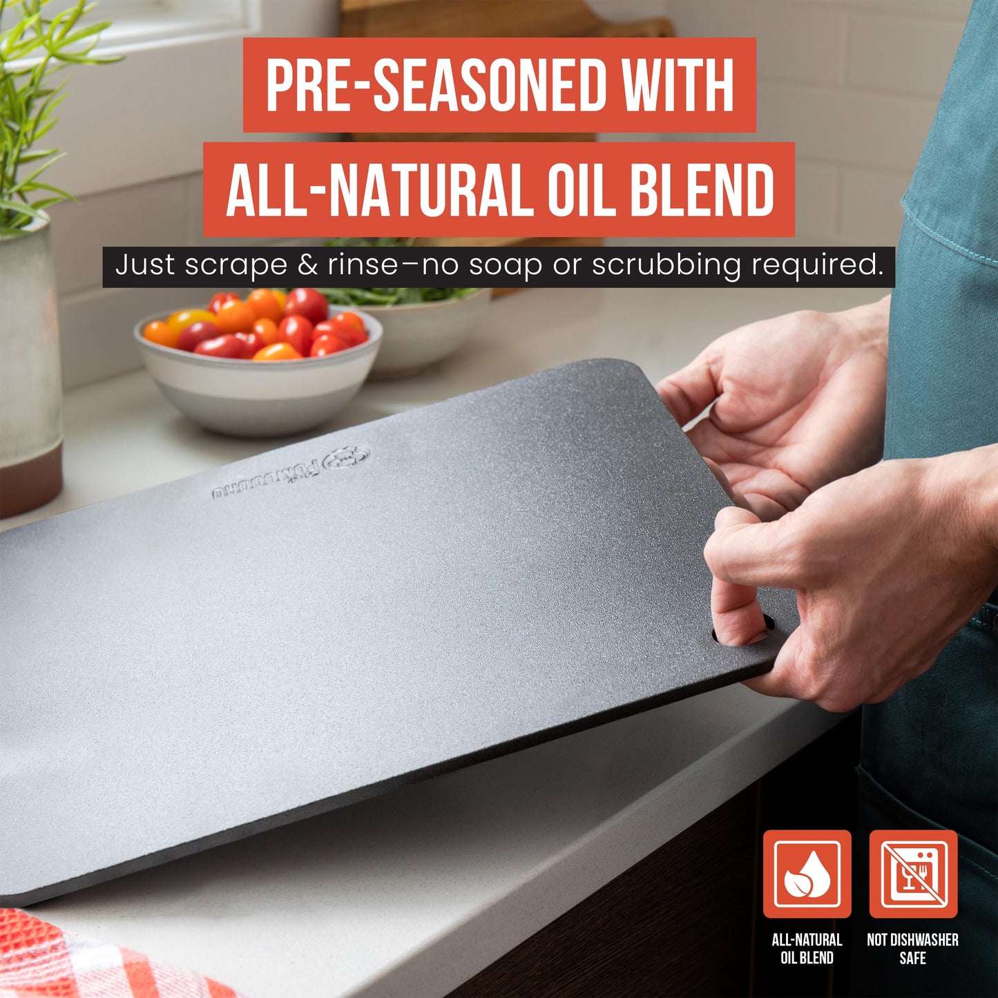 Chef Pomodoro Pizza Steel for Oven 14 Inch 1/4 Inch Thick, Baking Steel for Oven, Grill, Sourdough Bread, Baking Stone for Oven with Lifting Holes 14" X 12" (35.6 x 30.5 cm)