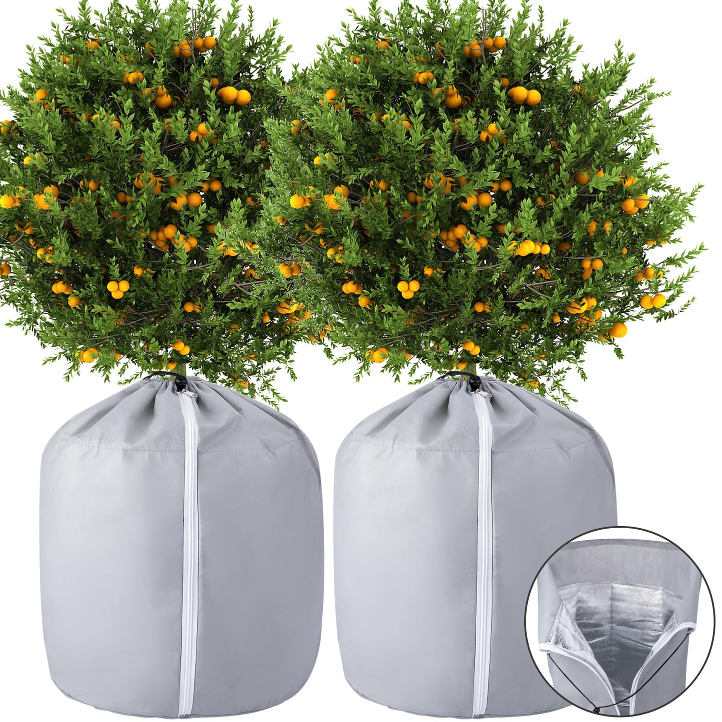 Tlswshsy 2PCS Plant Winter Protection Pot - 27.6" x 25.6" Flower Pot Protection Bag - Anti-Frost Winter Pot Plant Cover with Drawstring and Zipper for Winter Outdoor Fruit Trees Potted Plants Shrub