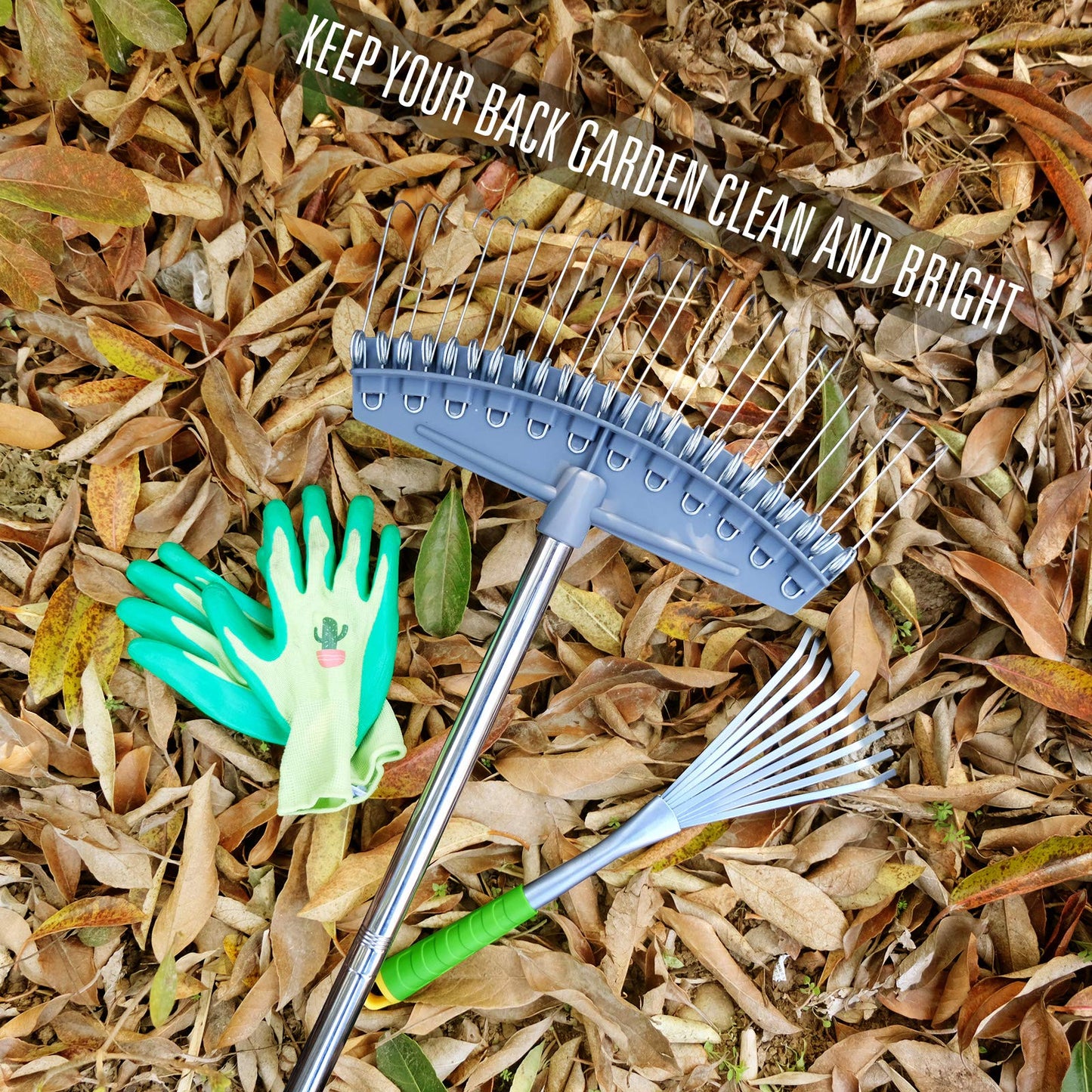 Altdoff Yard Thatch Rake Set Adjustable, Leaf Dethatcher Rakes 17"-63" Inch Wide with 24 Metal Tines, Multiple Garden Thatching Rakes Used for Leaves, Lawns, Gravel, Shrub