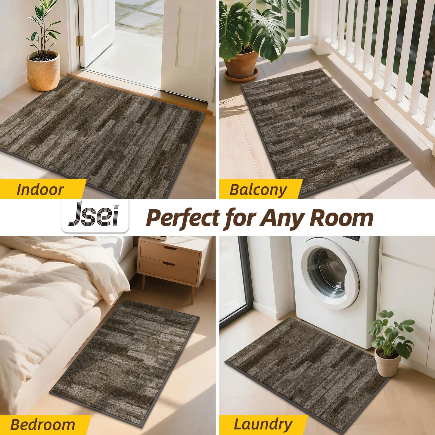 JSEI Dirt Trapper Door Mat 32"x48", Non-Slip Doormats Washable Entryway Mat, Welcome Floor Mat Absorbent Low Profile Dog Door Mats for Front Back Door, Wet Shoes & Paws, Brown