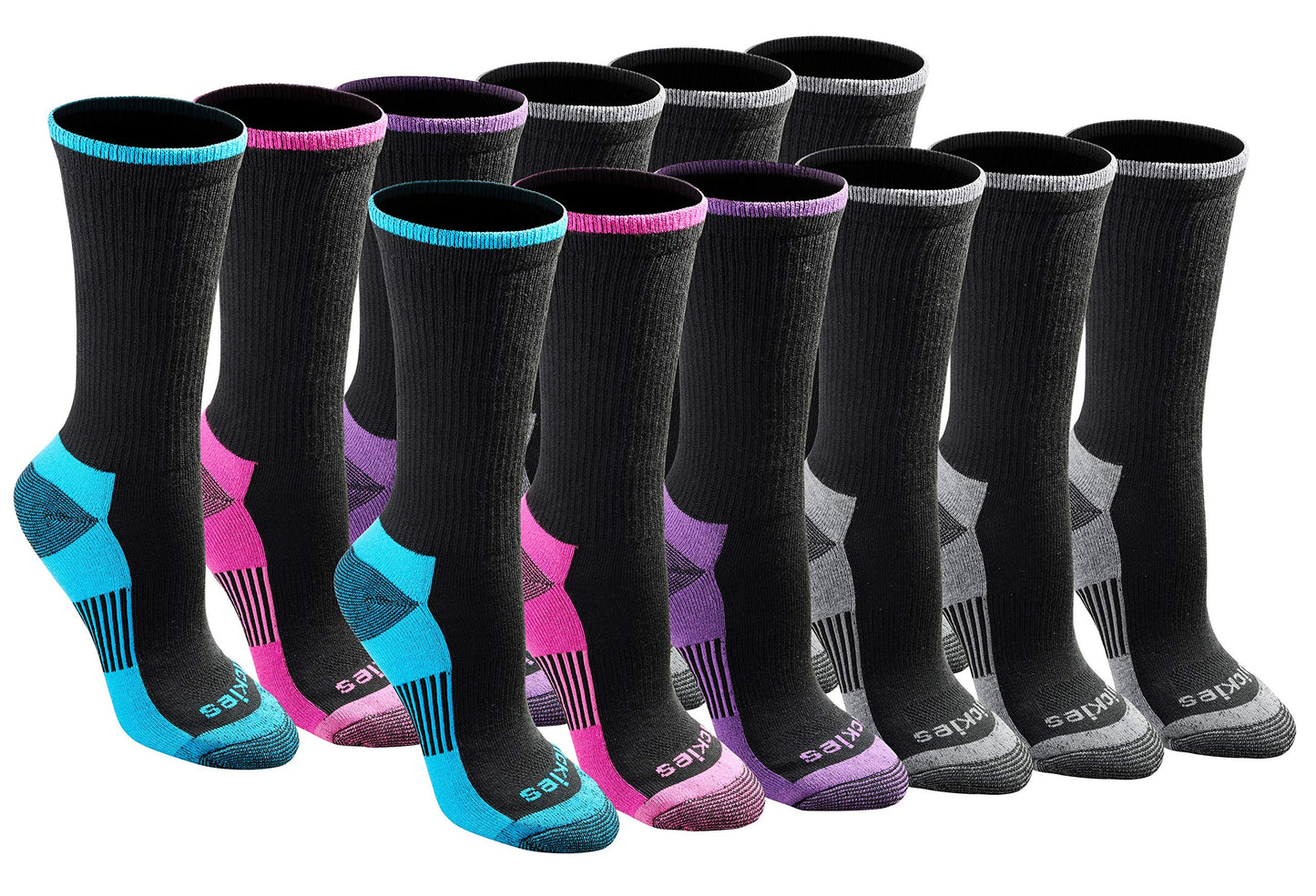 Dickies Women's Dritech Advanced Moisture Wicking Crew Sock (6/12 Packs), Black Bright (12 Pairs), Shoe Size: 6-9