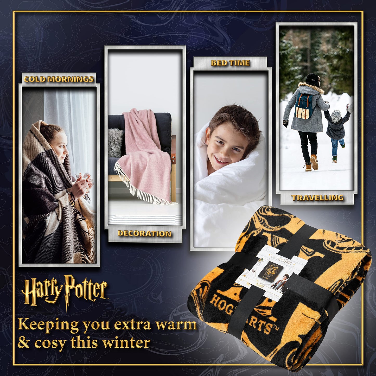 Harry Potter Gifts Fleece Bed Blanket Super Soft Cosy Bed Throw Hogwarts Bedroom Decor Plush Comforter 150 x 130cm for Bedroom Travel Sleepovers