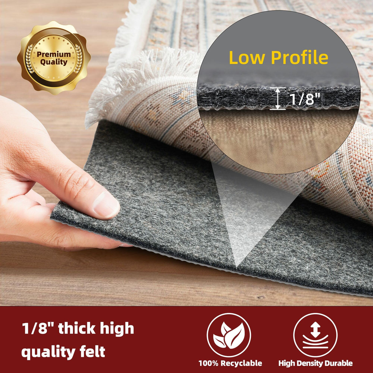 BAGAIL BASICS Felt and Natural Rubber Backing Rug Pads 1/8” Thick, 5 x 7 Ft Non Slip Carpet Gripper Keep Rugs in Place, Under Area Rug Cushioned Pads, Carpet Runners, Hardwood Floors Protection