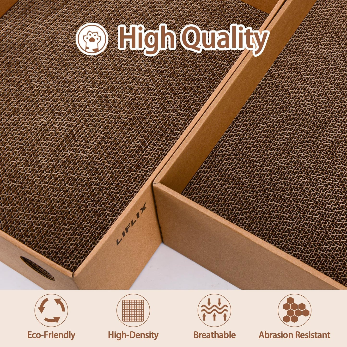 LIFLIX Cardboard Cat Scratcher with 2 Boxes, 6PCS Reversible Scratch Pads in Large Scratching Box, 43L * 34W * 15H cm