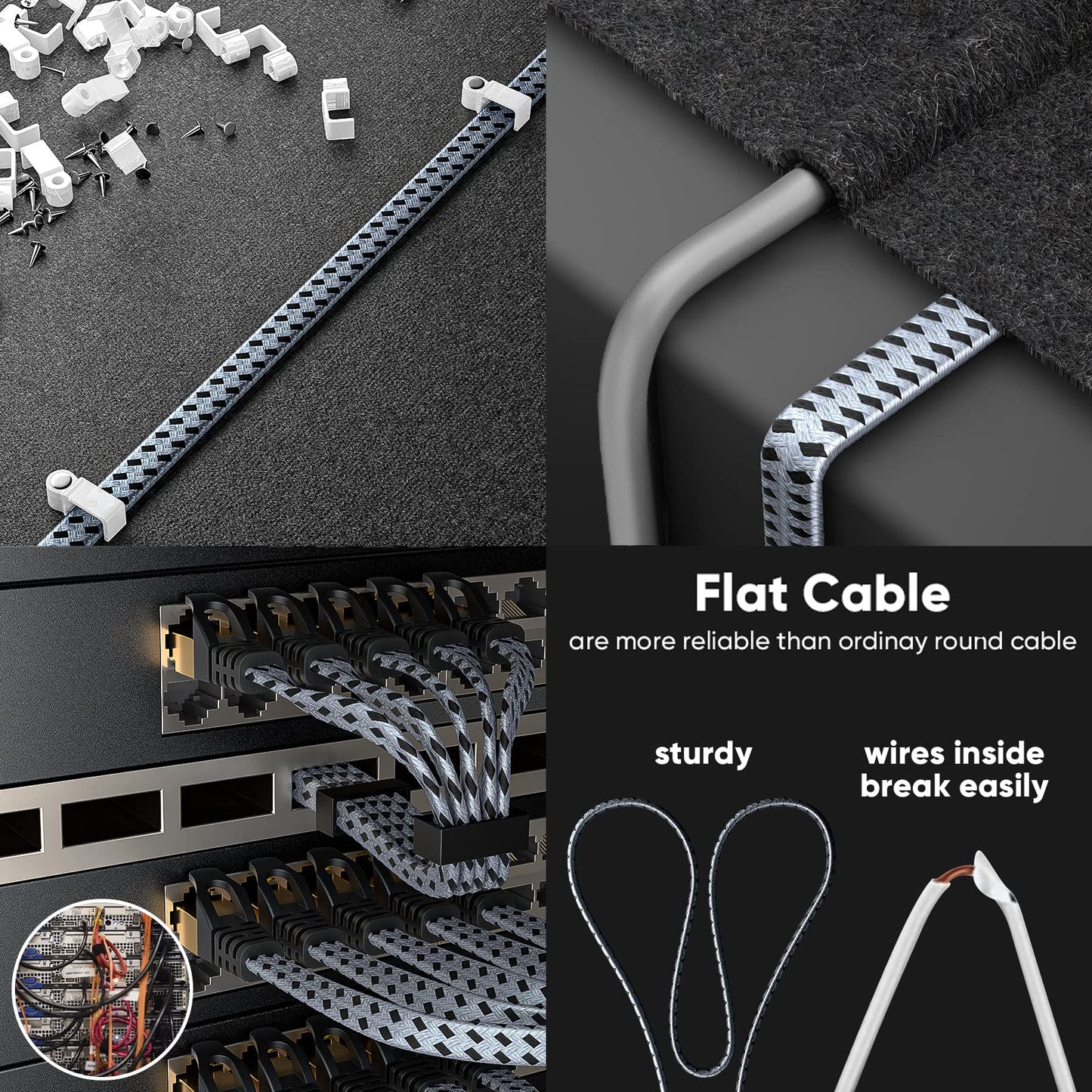 Cat 8 Ethernet Cable 100 FT, ARISKEEN 40Gbps 2000Mhz High Speed Cat8 Network LAN Patch Cord, Nylon Braided High Duty Shielded RJ45 Flat Internet Cable with Clips for Indoor Outdoor - 100 Feet (Grey)