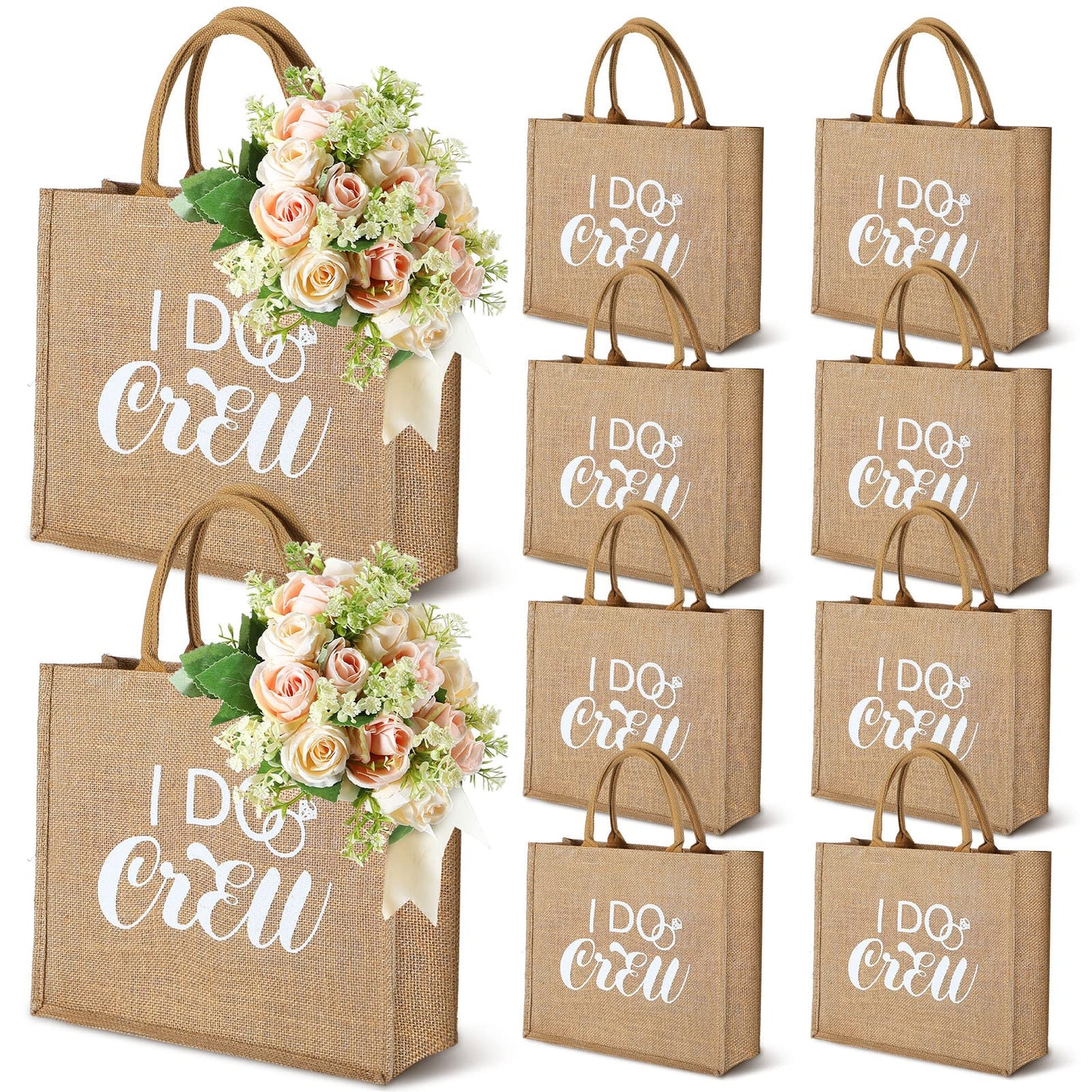 Sadnyy 10 Pieces Bridesmaid Gift Bags Bachelorette Tote Bags with Handles Large Burlap Bridesmaid Gifts Reusable for Bachelorette Party Wedding Bridal Shower