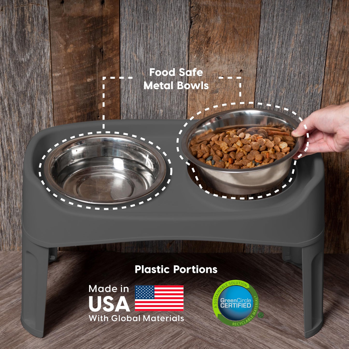 IRIS USA Elevated Dog Bowls, Adjustable Height, 2 Thick 1.9 L Stainless Steel Bowls, Spill-Proof with Raised Outer Rim, Durable Plastic, Easy Assemble, 2 Heights 11.8 or 31.1 cm, Dark Gray