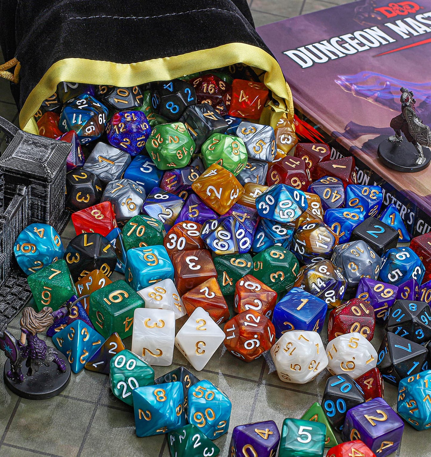 CiaraQ DND Dice Sets - 26 X 7 Polyhedral Dice (182pcs) with a Large Drawstring Bag Great for Dungeons and Dragons, Role Playing Table Game.