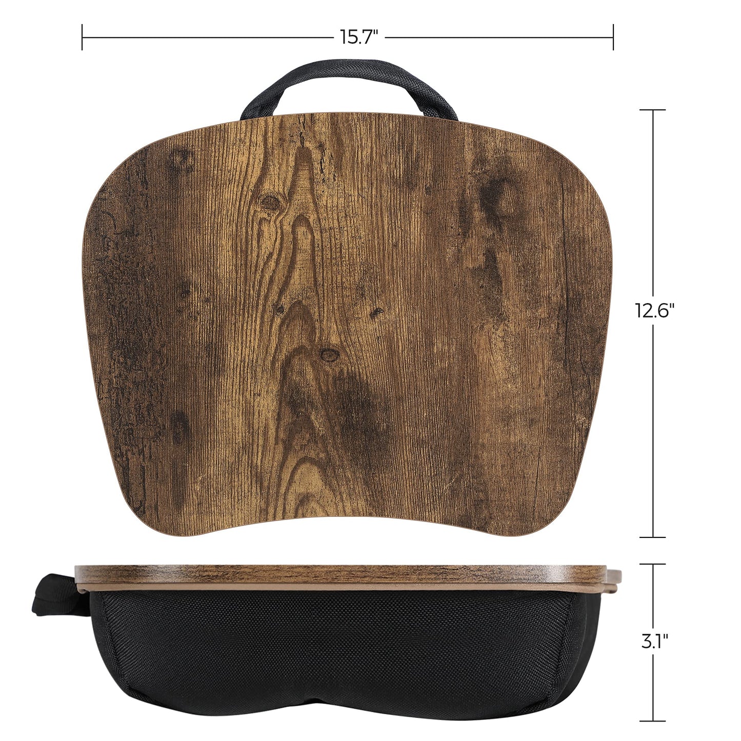 SONGMICS Lap Desk, Bed Tray, Laptop Table with Handle, Cushion, Rustic Brown ULLD109B01