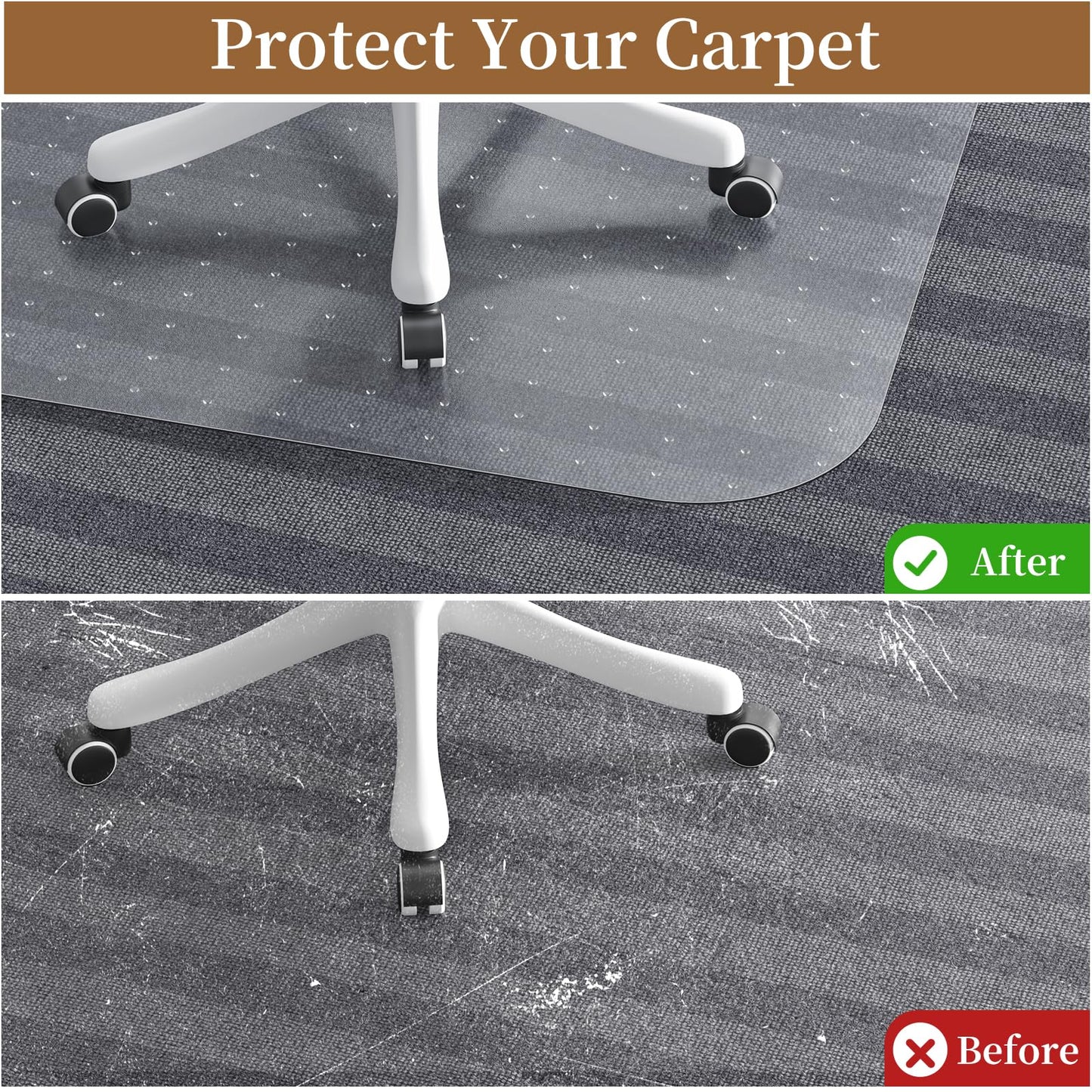 MESHDO Carpet Chair Mat 53X 45 Inch - 2.2MM Thicker Office Chair Mat for Carpet Floors, Clear and Thick Rolling Computer Chair Mat with Non-Slip Studded for Home and Office Low Pile Carpets