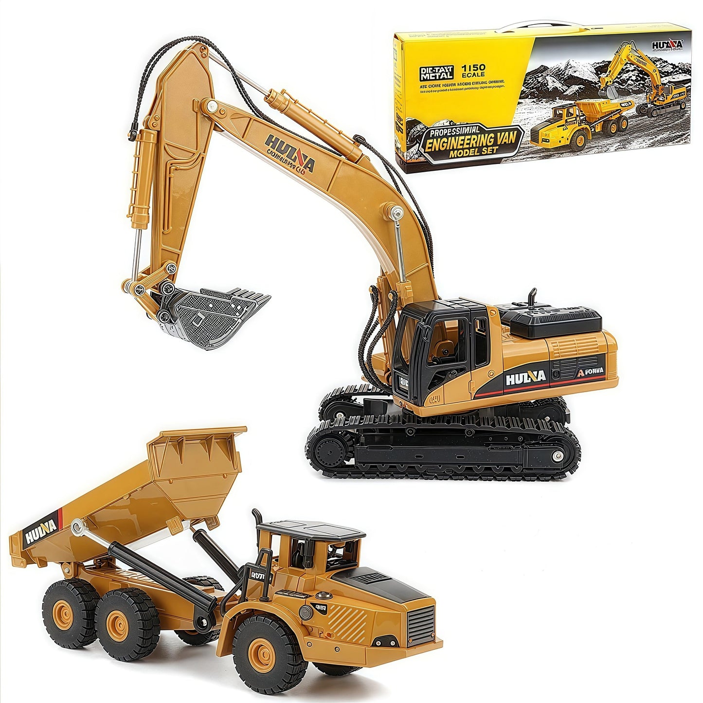 Gemini&Genius Heavy Metal Die-cast Articulated Dump Truck Excavator Engineering Vehicle Construction Alloy Models Toys for Kids and Decoration House Set (Dump Truck& Excavator Suit)