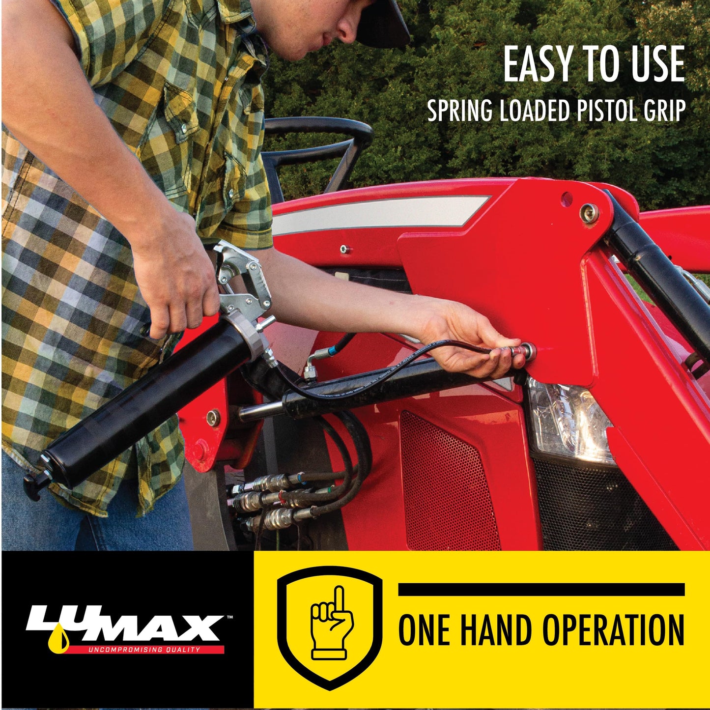 Lumax LX-1152 Black Heavy Duty Deluxe Pistol Grease Gun with 18" Flex Hose