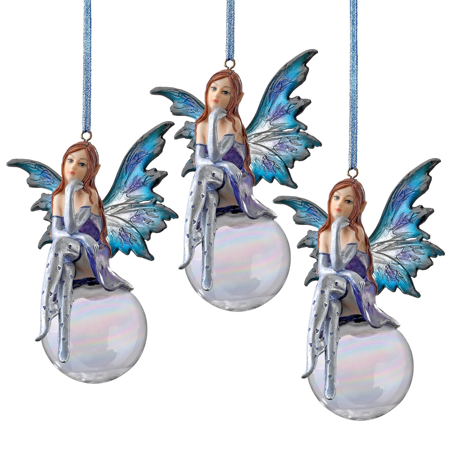 Design Toscano The Snow Fairy Goddess Holiday Ornament, Multi-Color, Set of 3