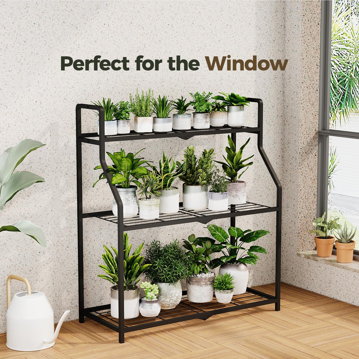 Bamworld Metal Plant Stand Indoor Outdoor, 3 Tier Plant Shelf for Multiple Plants, Large Heavy Duty Flower Pot Stands for Patio Garden Balcony Living Room Bedroom