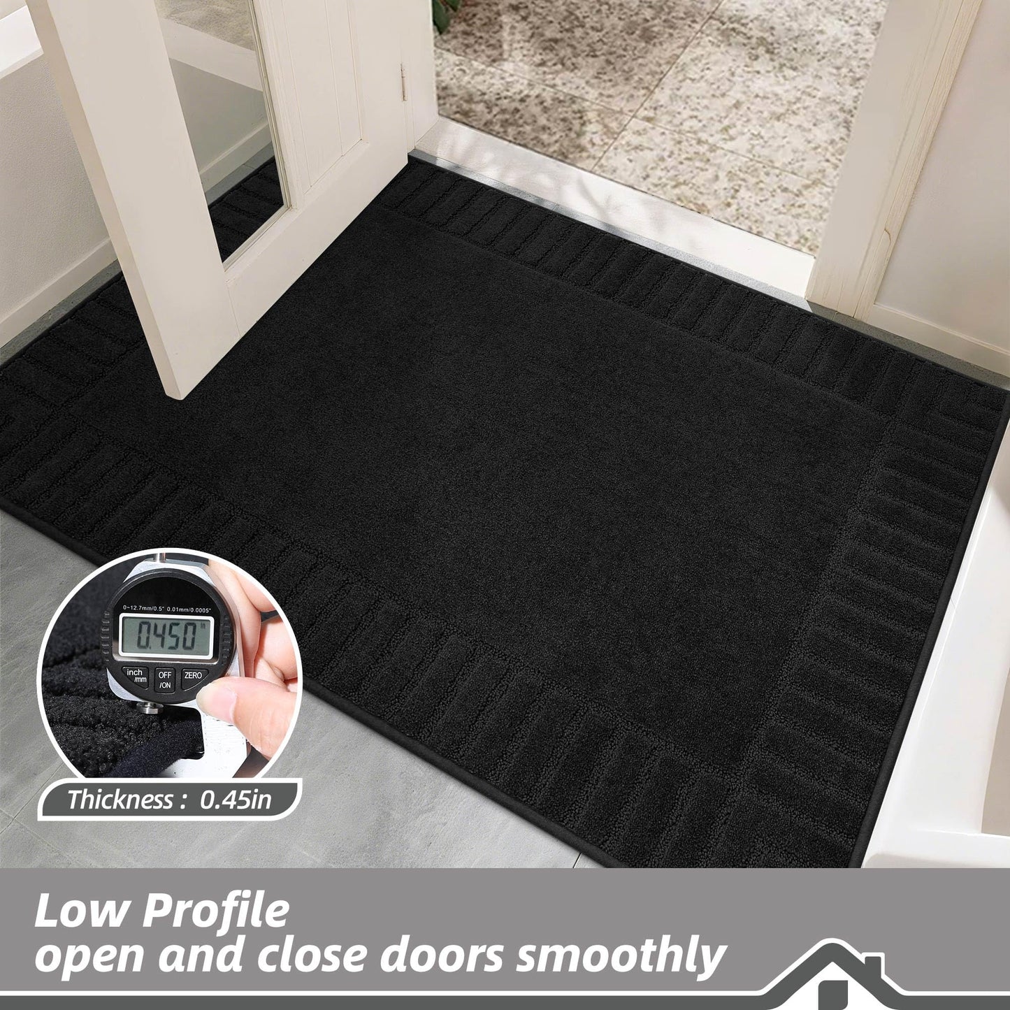 BEQHAUSE Large Door Mat Indoor, Super Absorbent Dirt Trapper Front Doormats Washable TPR Non-Slip Entrance Inside Floor Mats Rug for Entryway Pets and Dogs,32"x48", Black
