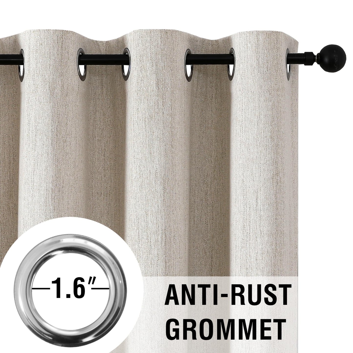 H.VERSAILTEX Chenille Curtains 96 inch Length 2 Panels 100% Blackout Long Drapes for Bedroom Living Room Black Out Darkening Curtain Thermal Insulated Anti-Rust Grommet(52x96 inch, Heather Natural)