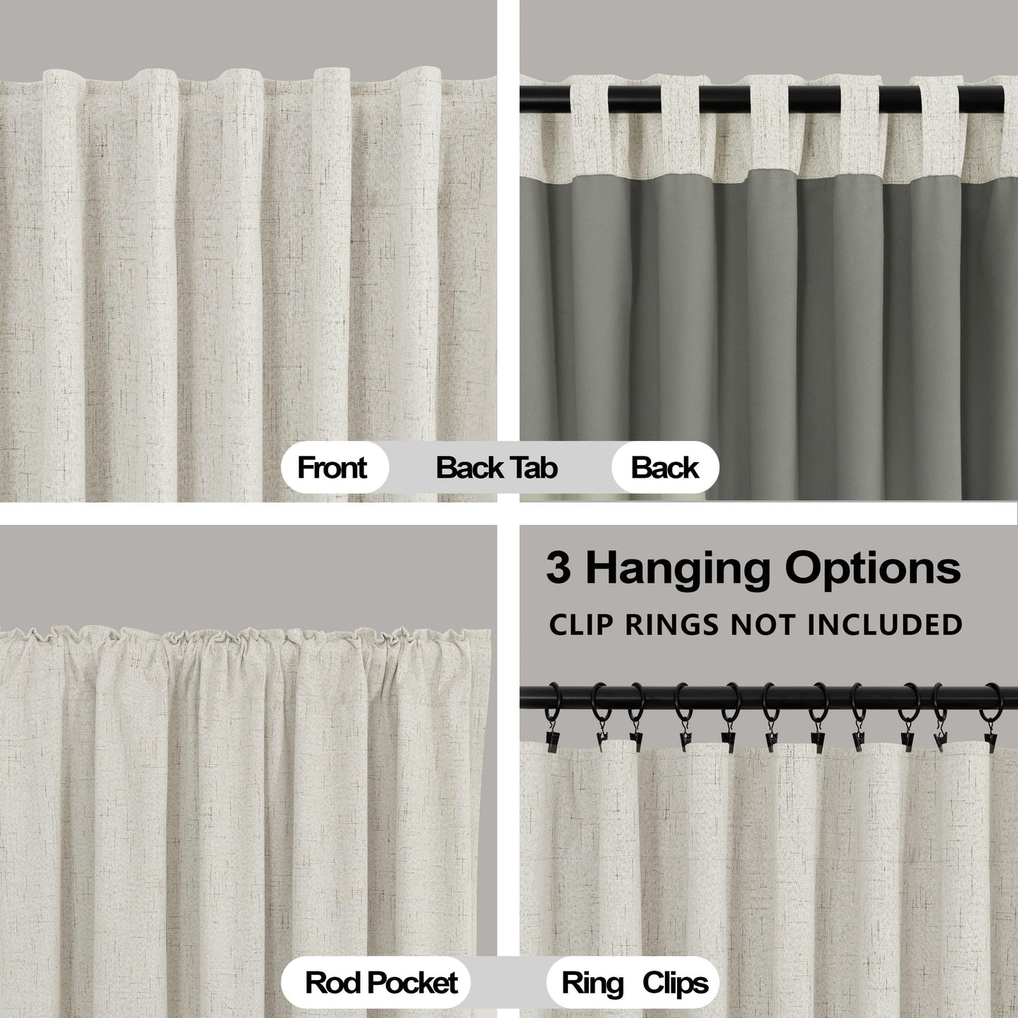 Blackout Curtains 2 Panels 84 Inch Long for Bedroom, Black Out Thermal Curtains, Rideau Salon Opaque, Cream Linen Farmhouse Sound Proof Curtains for Living Room