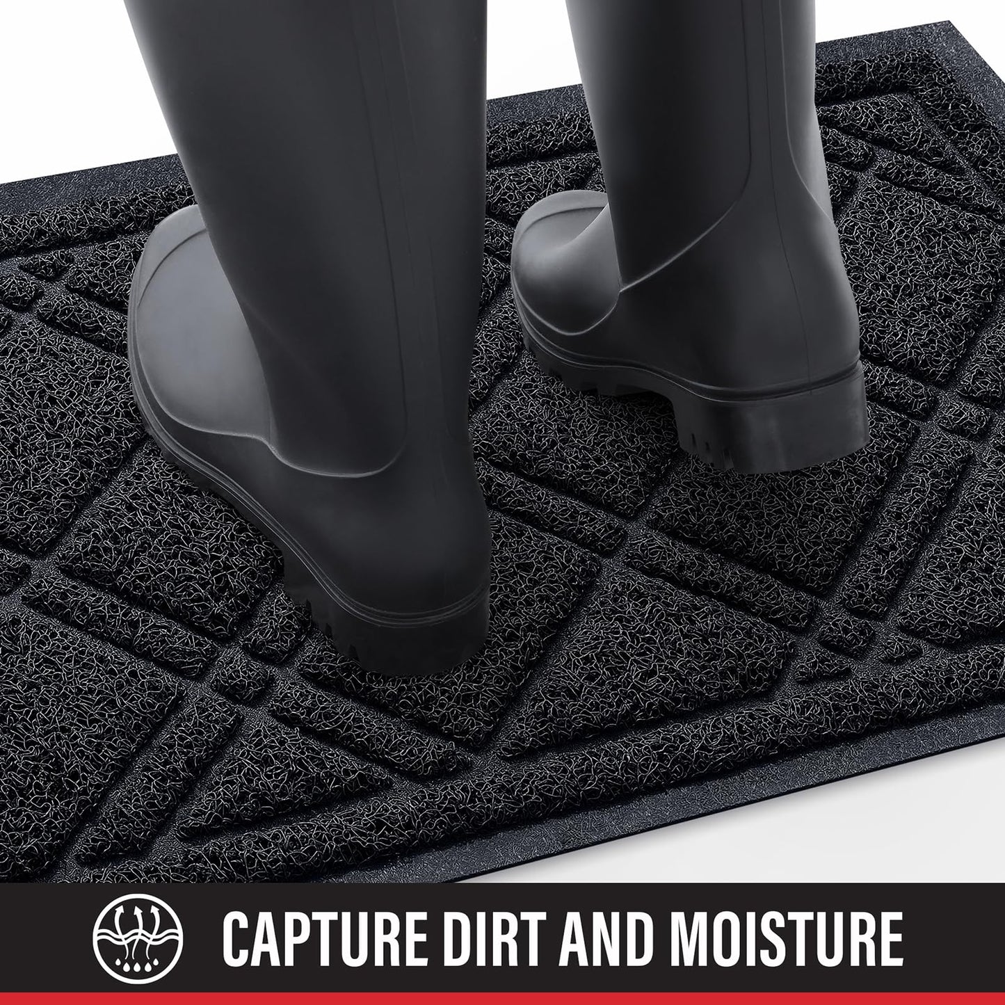 Front Door Mat Outdoor Mat for Entrance, Non-Slip Low Profile Doormat, Durable Dirt Trapper Welcome Mat Shoe Mat for Outdoor, Indoor, Front Back Doors, Entrance, 32"x48", Black