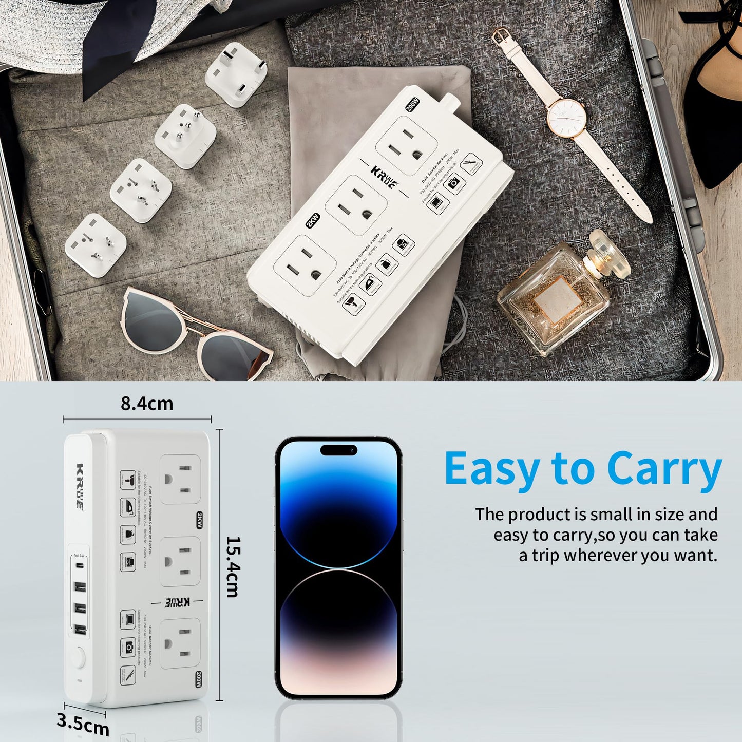 220v to 110v Voltage Converter Adapter: International US to Europe Travel Power Strip Plug Transformer - 2000W Electric Hair Dryer Step Down Outlet Converters for US European UK EU Italy