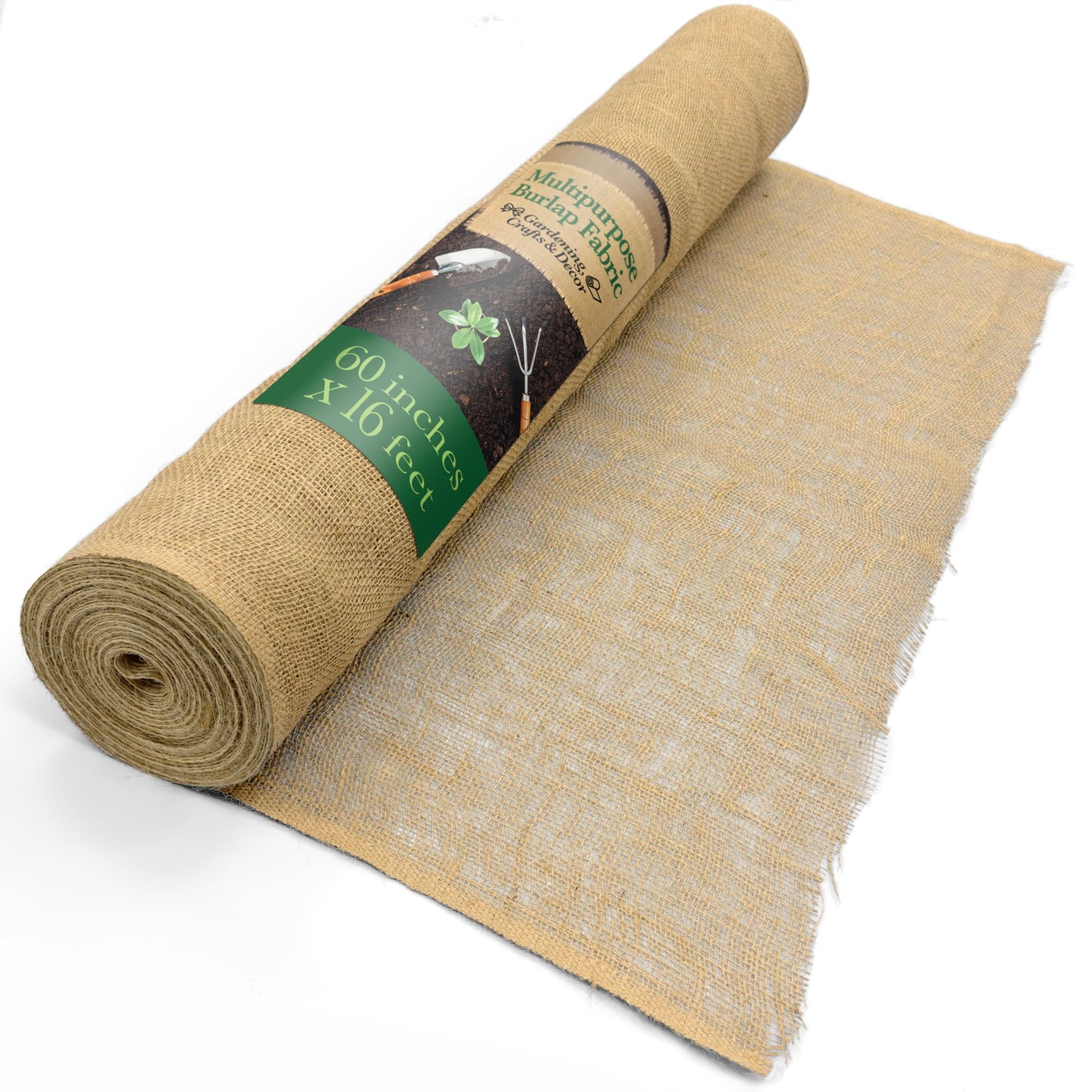Burloptuous 60" x 16 Feet Gardening Burlap Fabric Roll - Tree Wrap, Weed Barrier, Erosion Control, Aisle Runner, Multipurpose Natural Fabric, High Density Jute Fiber Material