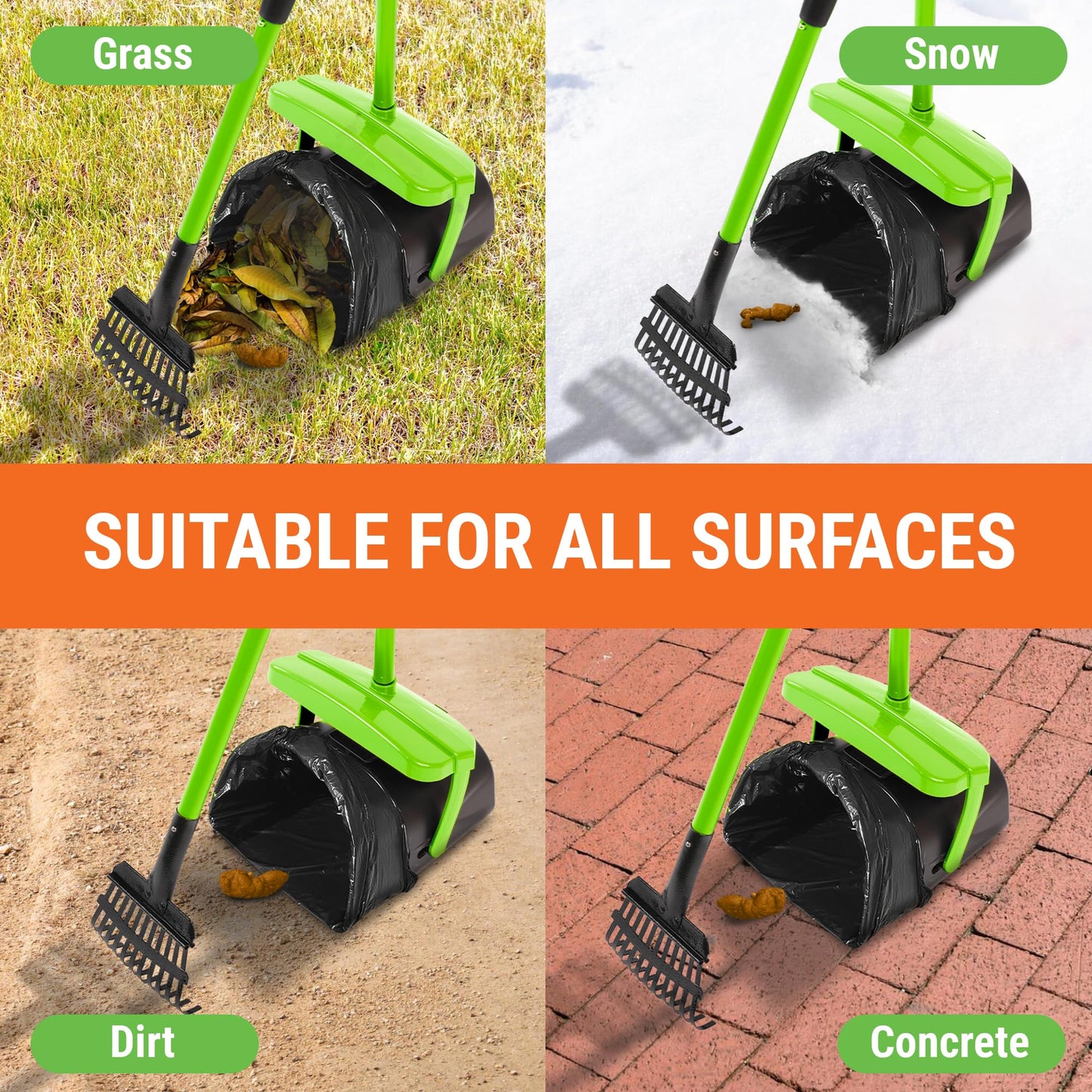 Pupzle Dog Pooper Scooper with Bag Attachment, 40" Long Handle Pooper Scooper for Large Dogs Heavy Duty, Metal Dog Poop Scoop for Yard, Large Capacity Bin and Rake with 25 Refill Bags for Dogs