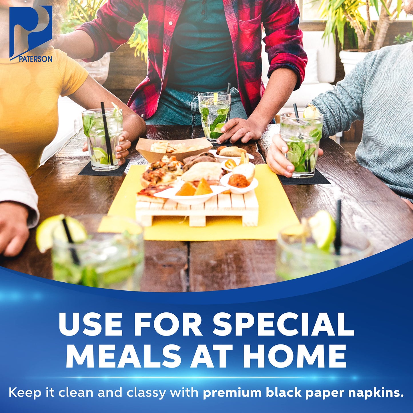 Beverage Napkins Bulk - 2-Ply Black Cocktail Napkins 10" x 10" - Case of 1000 (50 per pack, 20 packs) - Paper Drink Dessert Party Napkins for Restaurants, Bars, Weddings, Catering - Paterson Paper